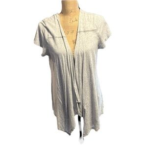 Gray Maurice’s cross back open front cardigan style  with crochet accents. EUC.